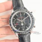 Perfect Replica Omega Speedmaster Moon Watch - Black Dial Black Leather Strap 